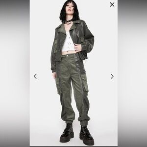 Blanc de blanc break the rules moto jacket olive Leather and Corduroy full zip